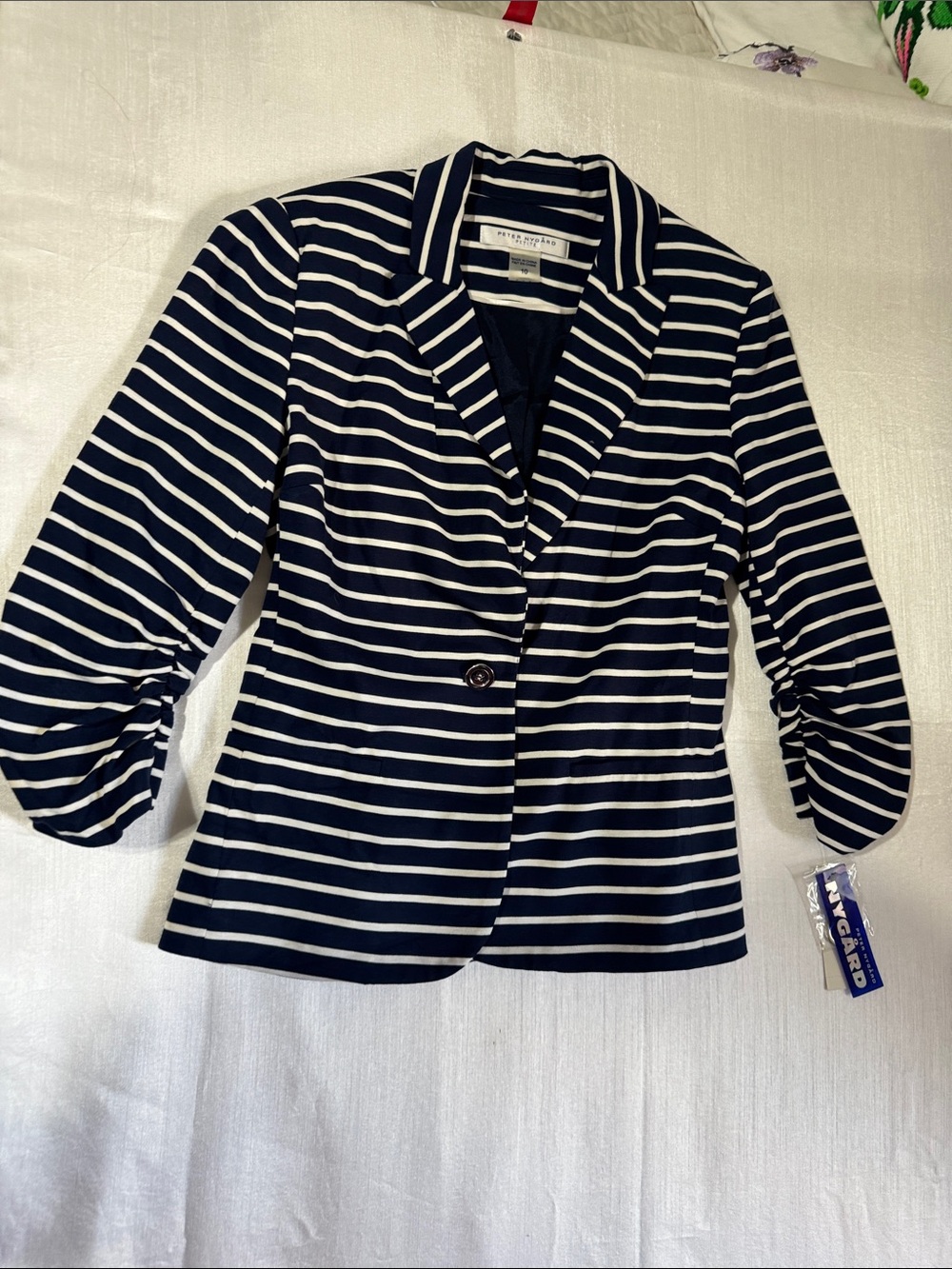 White House Black Market Navy and White Striped Blazer/0047